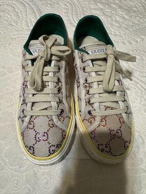 Gucci Multicolor Crystal GG Canvas Low-Top Sneakers with Yellow Trim